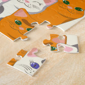 Witte en gember katten patroon groene ogen blauwe  legpuzzel (Zijkant)