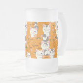 Witte en gember katten patroon groene ogen blauwe matglas bierpul (Voorkant rechts)