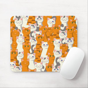 Witte en gember katten patroon groene ogen blauwe  muismat