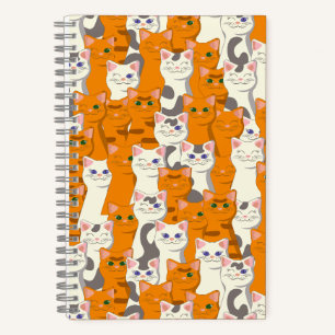 Witte en gember katten patroon groene ogen blauwe notitieboek