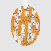 Witte en gember katten patroon groene ogen blauwe  ornament (achterkant)