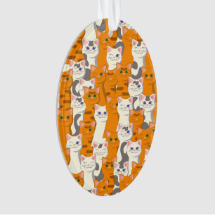 Witte en gember katten patroon groene ogen blauwe ornament