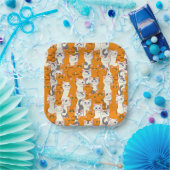 Witte en gember katten patroon groene ogen blauwe  papieren bordje (Feest)