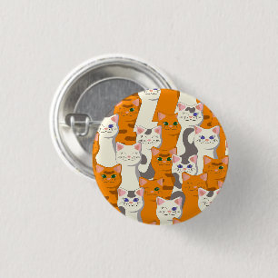 Witte en gember katten patroon groene ogen blauwe ronde button 3,2 cm