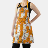 Witte en gember katten patroon groene ogen blauwe schort (Insitu)