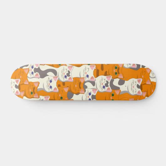 Witte en gember katten patroon groene ogen blauwe  skateboard (Horizontaal)