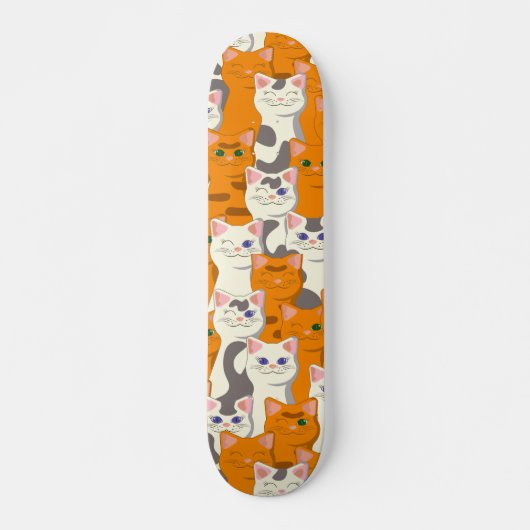 Witte en gember katten patroon groene ogen blauwe  skateboard (Voorkant)