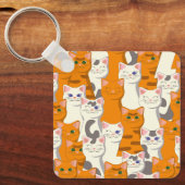 Witte en gember katten patroon groene ogen blauwe  sleutelhanger (Voorkant)