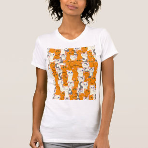 Witte en gember katten patroon groene ogen blauwe  t-shirt