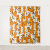 Witte en gember katten patroon groene ogen blauwe wandkleed (Voorkant)