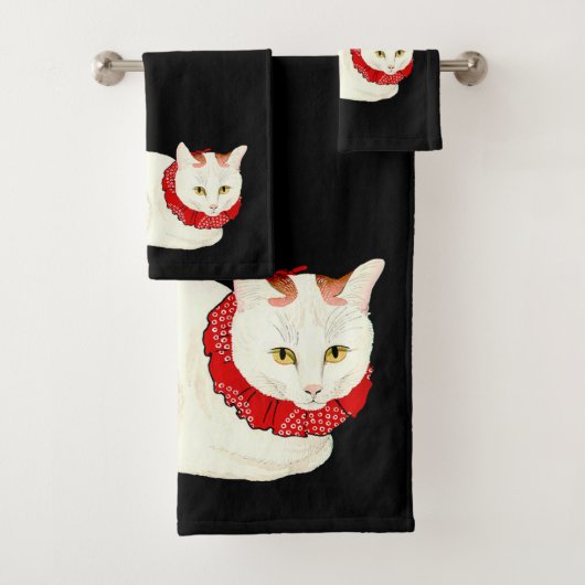 Witte en Ginger Japanse Kat Bad Handdoek (Insitu)