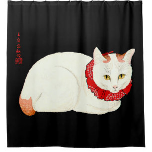 Witte en Ginger Japanse Kat Douchegordijn