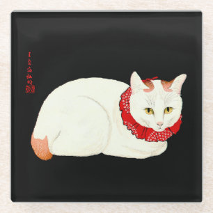 Witte en Ginger Japanse Kat Glazen Onderzetter