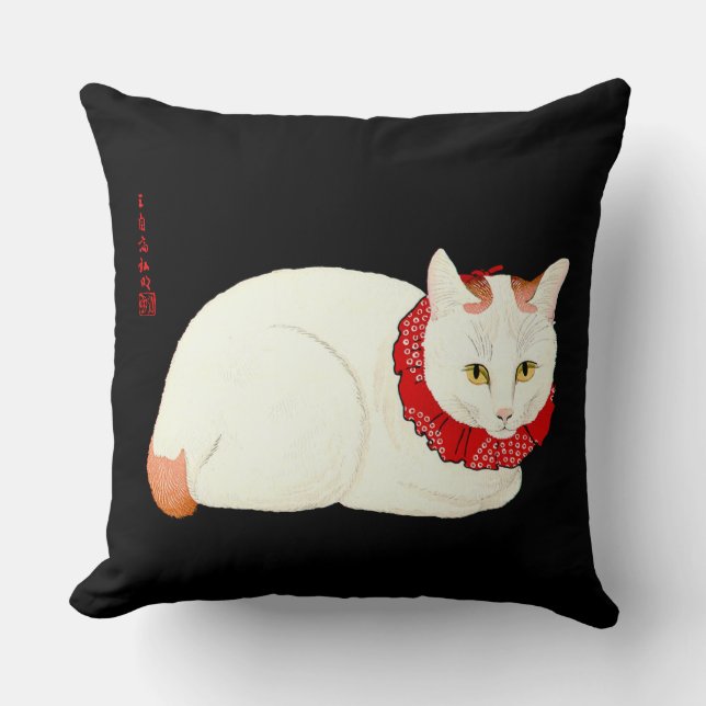Witte en Ginger Japanse Kat Kussen (Voorkant)