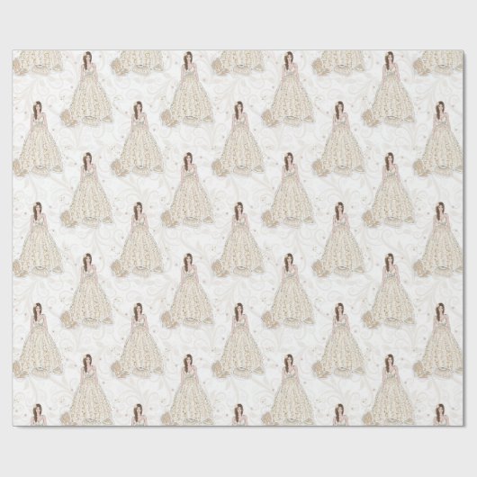 Witte en goudbruiddbruiloft cadeaupapier (Vlak)