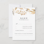 Witte en gouden bladeren bruiloft RSVP (Voorkant)