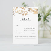 Witte en gouden bladeren bruiloft RSVP (Staand voorkant)