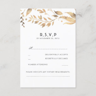Witte en gouden bladeren bruiloft RSVP Kaartje