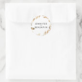 Witte en gouden bladeren Laurel bruiloft Ronde Sticker (Tas)