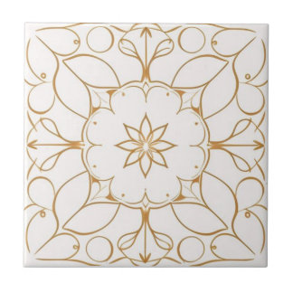Witte en gouden bloem tegeltje