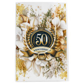 Witte en gouden bloemen 50e Jubileum Medium Cadeauzakje (Voorkant)