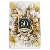 Witte en gouden bloemen 50e Jubileum Medium Cadeauzakje (Achterkant)