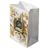 Witte en gouden bloemen 50e Jubileum Medium Cadeauzakje (Achterkant Gekanteld)