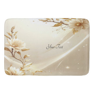 Witte en Gouden Bloemen Badmat