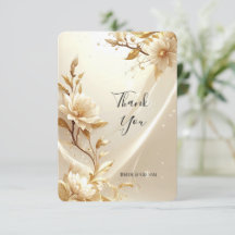 Witte en Gouden Bloemen Bedankkaart
