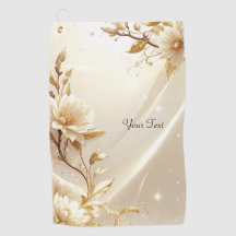 Witte en Gouden Bloemen Golf Handdoek