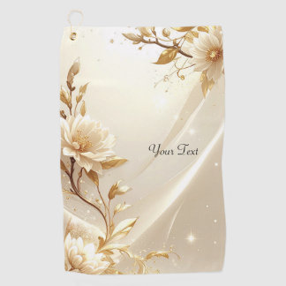 Witte en Gouden Bloemen Golf Handdoek