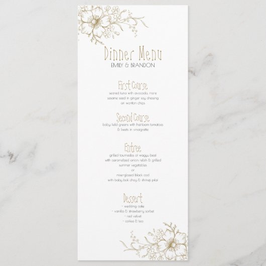 Witte en gouden bloemen hoek grens menu (Voorkant)