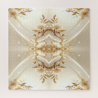 Witte en Gouden Bloemen Legpuzzel