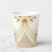 Witte en Gouden Bloemen Papieren Bekers (Voorkant)