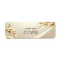 Witte en gouden bloemen retouradreslabel