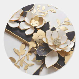Witte en gouden bloemen ronde sticker