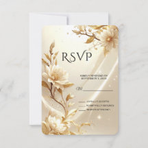 Witte en Gouden Bloemen RSVP Kaart