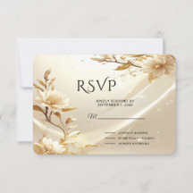 Witte en Gouden Bloemen RSVP Kaart