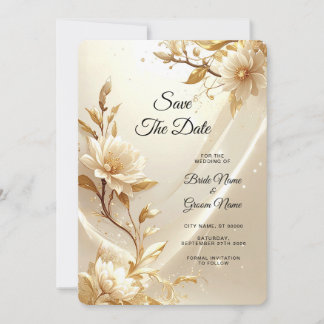 Witte en Gouden Bloemen Save The Date