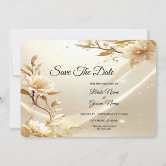 Witte en gouden bloemen Save The Date