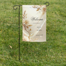 Witte en gouden bloemen tuin vlag