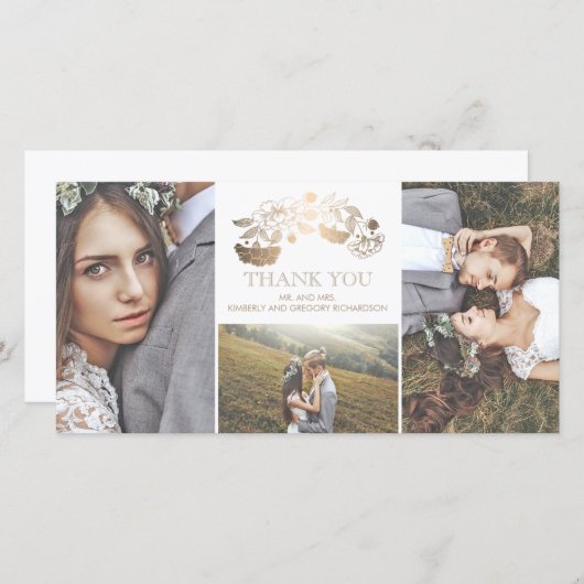 Witte en gouden bloemenbruiloft Dank u Bedankkaart (Voorkant / Achterkant)