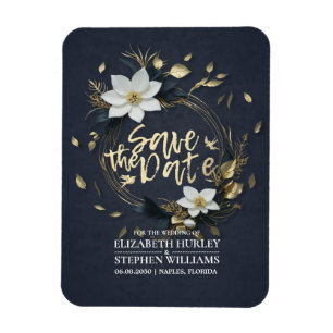 Witte en gouden bloemenkrans Trouw Save The Date Magneet