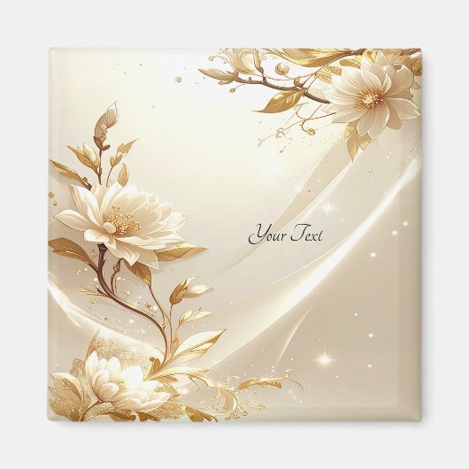 Witte en gouden bloemenmagneet magneet (Voorkant)