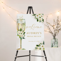 Witte en gouden bloemige champagneglas welkom