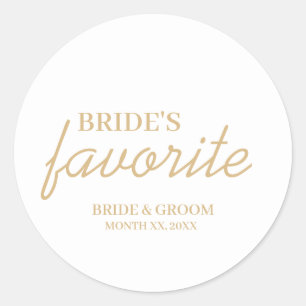Witte en gouden bruid's favoriete snack bruiloft ronde sticker