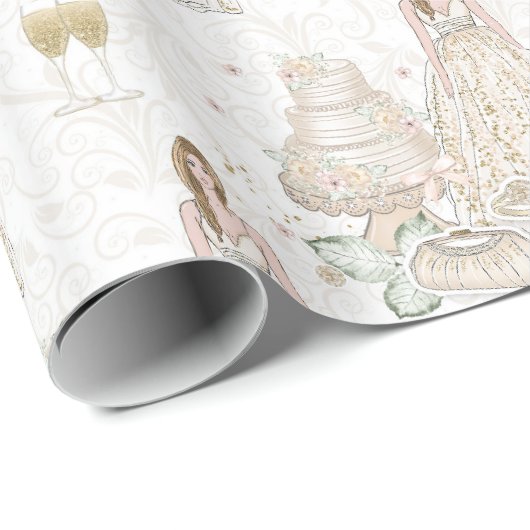 Witte en gouden bruiloft cadeaupapier (Rol Hoek)