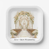 Witte en gouden bruiloft papieren bordje (Voorkant)