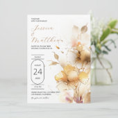 Witte en gouden bruiloftsbloemen kaart (Staand voorkant)