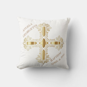 Witte en gouden christelijk kruis sierkussen